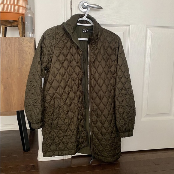 Zara Olive Green Quilted Light Parka Jacket - Picture 1 of 3